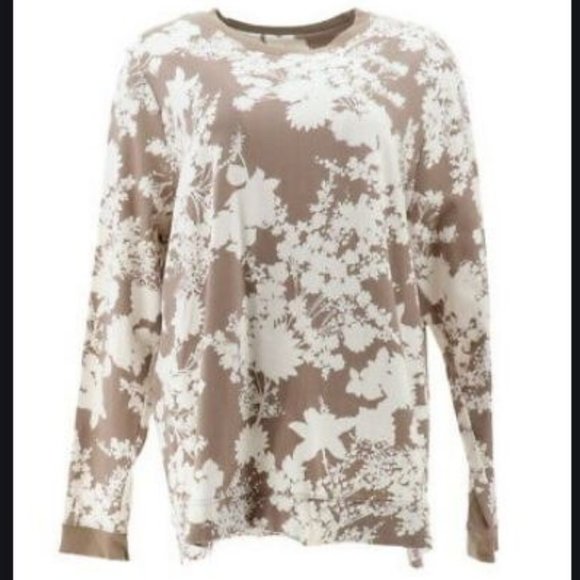 Denim&Co Tops - Denim & Co Printed Long-Sleeve Top with Rib Trim